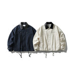 Men's Boxy Utility Jacket with Faux Leather Collar, Drawstring and Snap Cuffs Fashion Glam