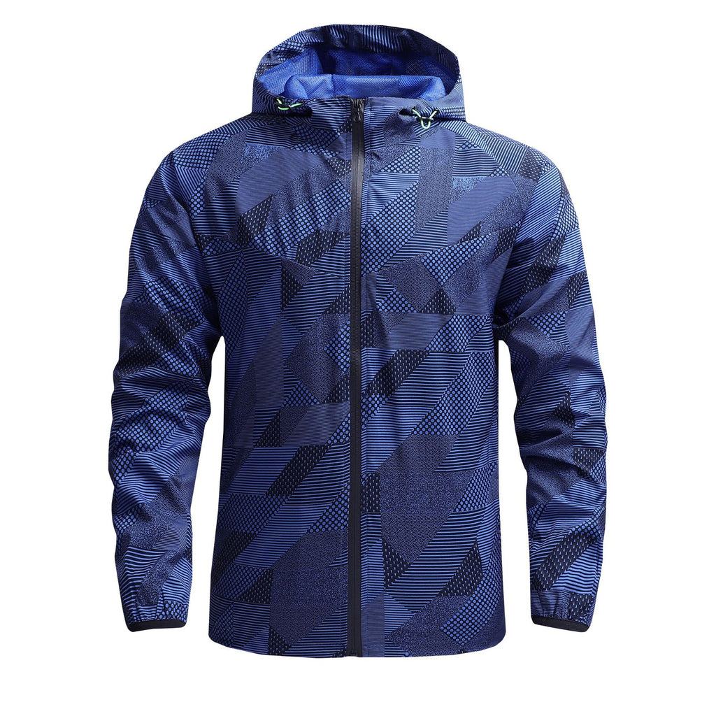 Men's Lightweight Geometric Windbreaker with Hood and Breathable Functional Material Fashion Glam