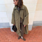 Women's oversized padded cocoon coat with concealed button placket and dropped shoulders Fashion Glam