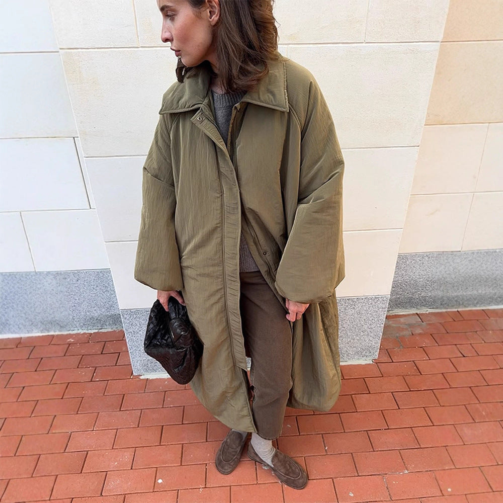 Women's oversized padded cocoon coat with concealed button placket and dropped shoulders Fashion Glam