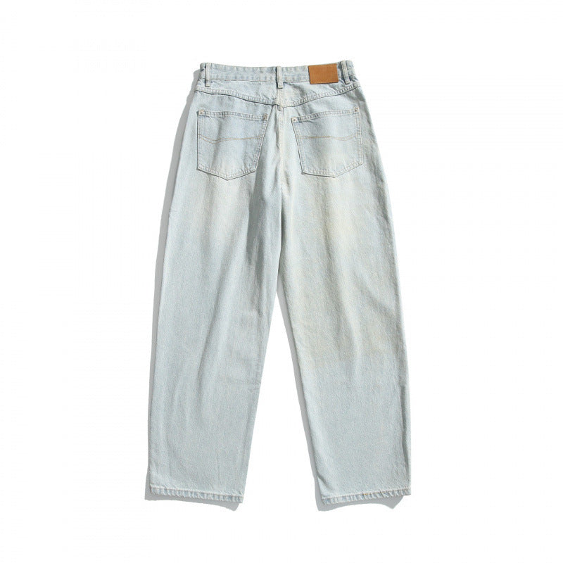 Women's Relaxed Fit Straight-Leg Denim Pants with High Waist and Soft Stonewash Details Fashion Glam