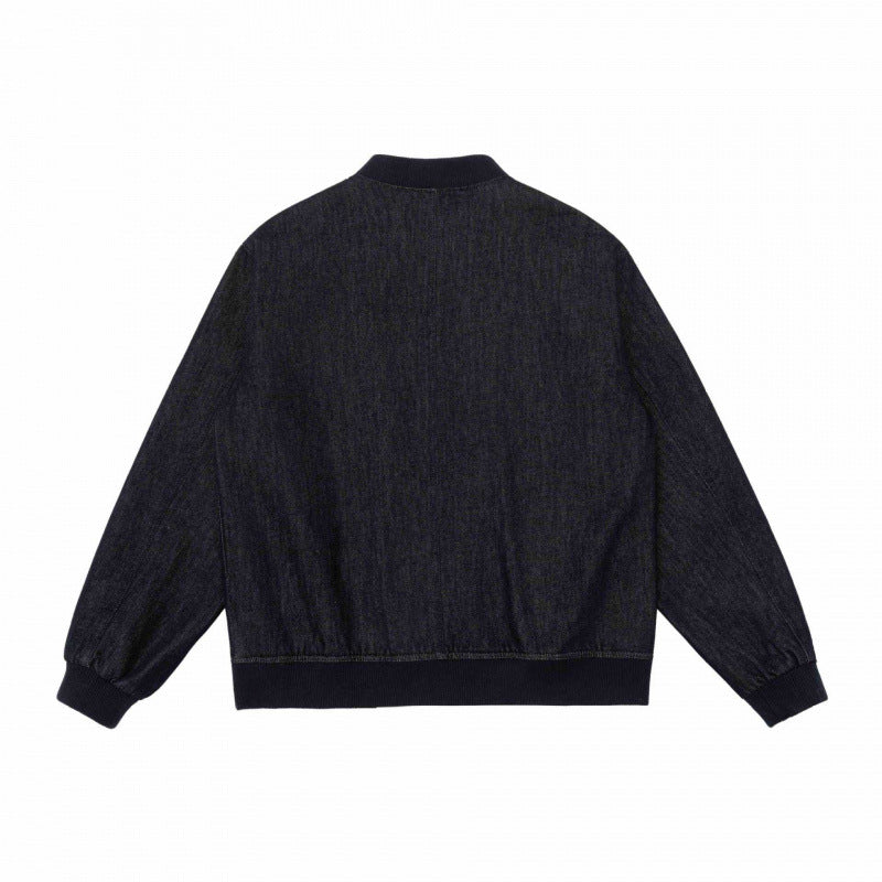 Unisex Oversize-Denim-Bomber Jacket with Ribbed Cuffs and Snap Button Placket Fashion Glam