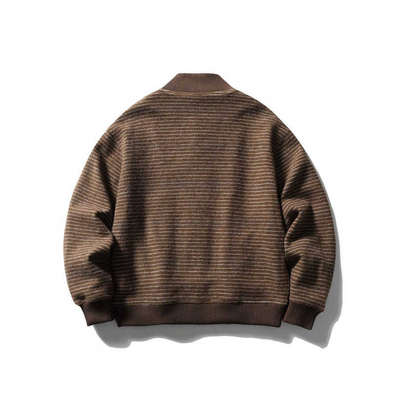Unisex Boxy Knit Jacket in Bomber Style with Stand Collar and Button Placket Fashion Glam