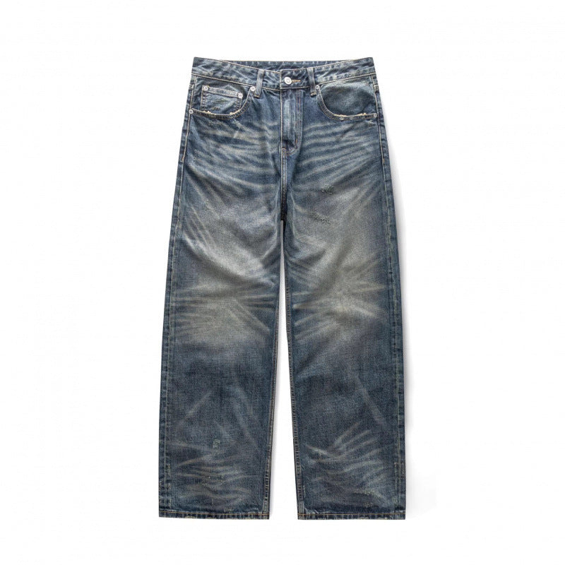 Men's loose vintage jeans with high waist and pronounced used wash Fashion Glam