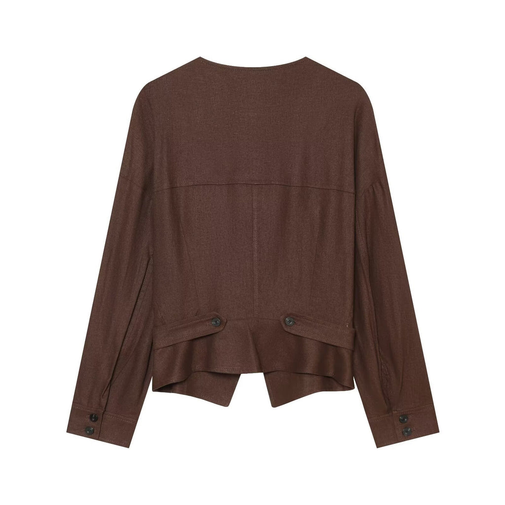 Women's Lightweight Asymmetrical Blouse Jacket with Diagonal Button Placket Fashion Glam