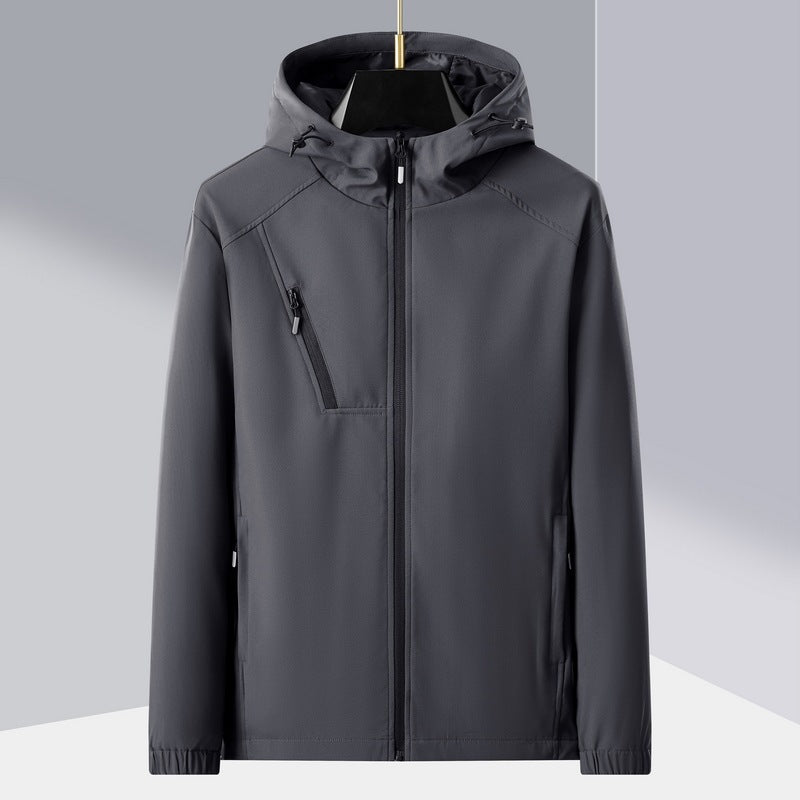 Men's lightweight softshell outdoor jacket with ergonomic hood and diagonal chest zip Fashion Glam