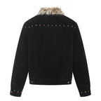 Men's short jacket made of suede leather imitation with faux fur collar and stud details Fashion Glam