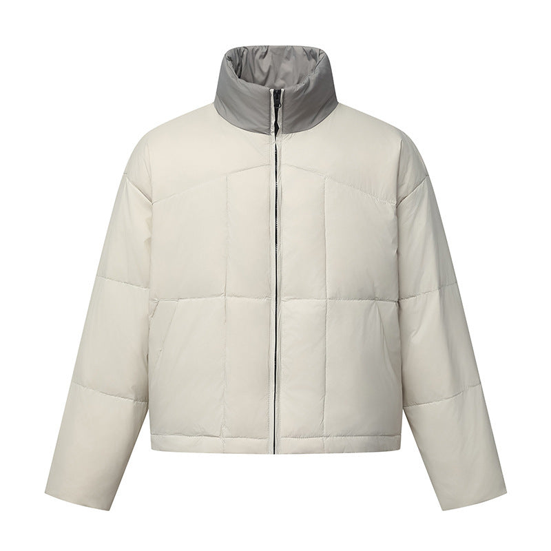 Unisex Boxy Puffer Jacket with Stand Collar in Contrast Design and Square Quilting Fashion Glam