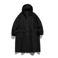 Unisex Longer Hooded Coat in Boxy Cut with Concealed Button Placket and Large Flap Pockets Fashion Glam