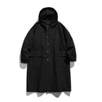 Unisex Longer Hooded Coat in Boxy Cut with Concealed Button Placket and Large Flap Pockets Fashion Glam