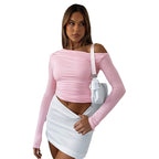 Women's off-the-shoulder ruched cropped long sleeve made of stretchy jersey Fashion Glam