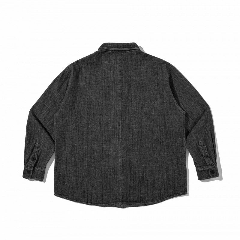 Unisex Boxy Denim Overshirt in Worker Look with Patch Pockets and Rounded Hem Fashion Glam