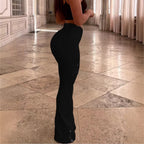 Women High-Waisted Sculpting Flared Jeans with Shaping Waistband and Button Detail at Hem Fashion Glam