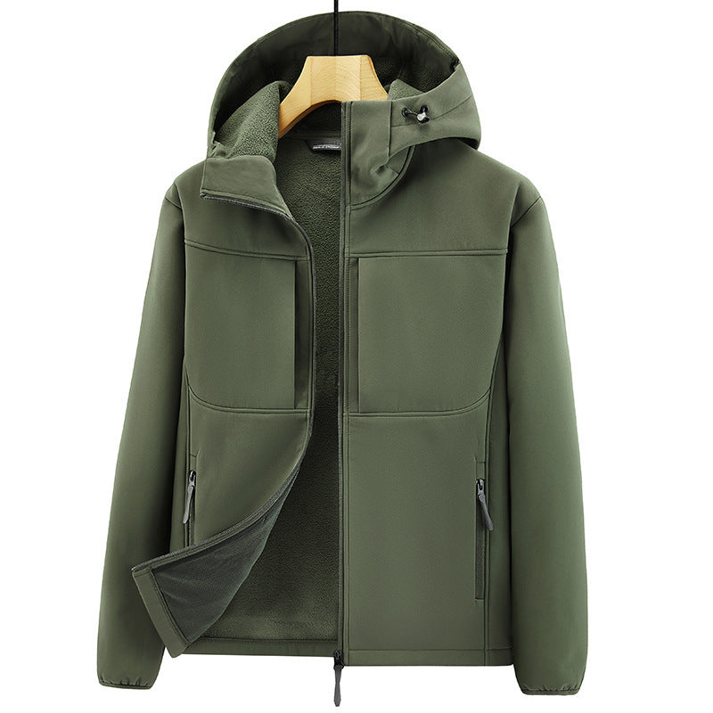 Men's Thermo Softshell Jacket with Sherpa Lining, Hood and Concealed Zipper Pockets Fashion Glam