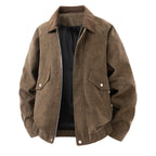 Men's Short Suede Bomber Jacket with Cord Collar Fashion Glam