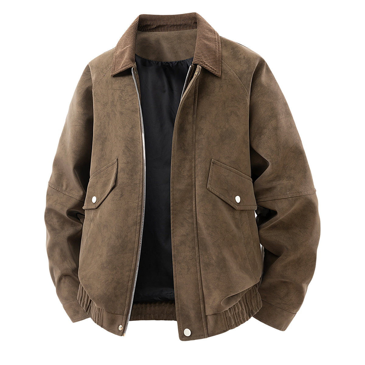 Men's Short Suede Bomber Jacket with Cord Collar Fashion Glam