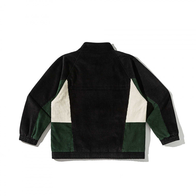 Unisex Boxy Cord Fleece Zip Jacket with Color Block Inserts and Stand Collar Fashion Glam