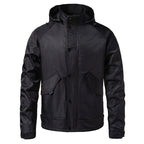 Men's Water-Repellent Hooded Jacket in Utility Style with Snap Button Placket and Flap Pockets Fashion Glam