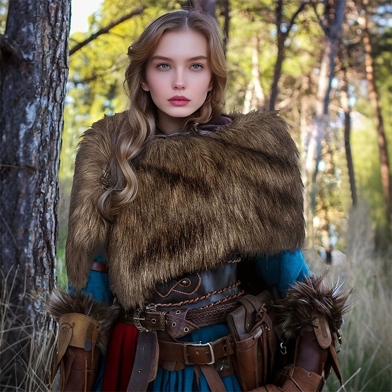 Ladies' shoulder stole made of faux fur in a rustic fur look with leather strap Fashion Glam