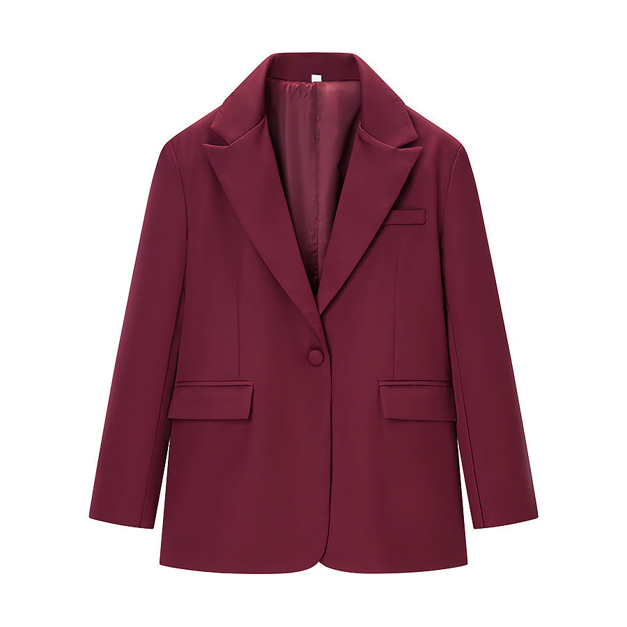 Women Simple Single-Button Long Blazer with Satin Lining and Patch Pockets Fashion Glam