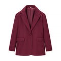 Women Simple Single-Button Long Blazer with Satin Lining and Patch Pockets Fashion Glam