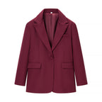 Women Simple Single-Button Long Blazer with Satin Lining and Patch Pockets Fashion Glam