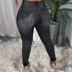 Women high-waisted shapewear skinny jeans with asymmetric rips and ankle-length cut Fashion Glam