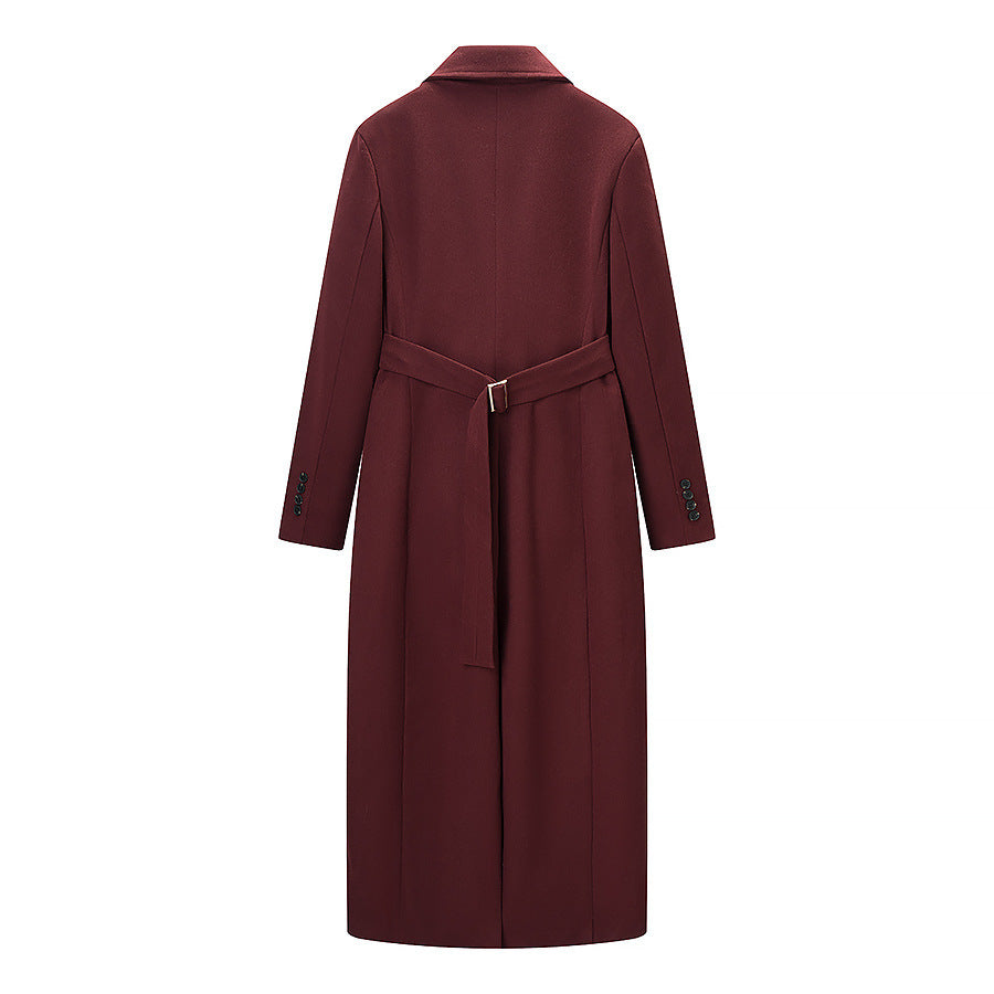 Women Elegant long wool blend coat in clean cut with concealed button placket and dropped shoulder Fashion Glam