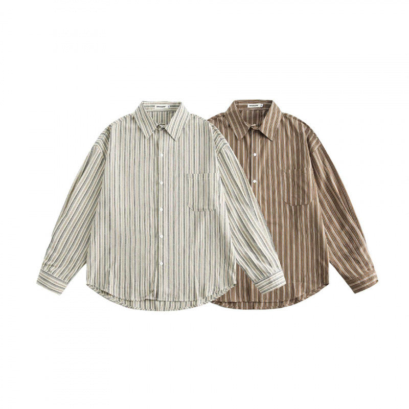 Unisex Oversized Shirt in Striped Relaxed Fit with Chest Pocket and Curved Hem Fashion Glam