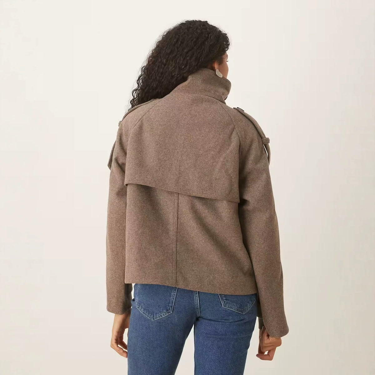 Women's Short Double-Breasted Wool Peacoat with Stand-Up Collar Fashion Glam