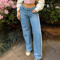 Ladies wide denim jeans with sporty side stripe Fashion Glam