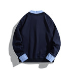 Unisex Layered Look Sweatshirt with V-Neck, integrated Shirt Collar and Striped Cuffs Fashion Glam