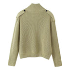 Women Ribbed Knit Cardigan with High Stand-up Collar and Button Placket Fashion Glam