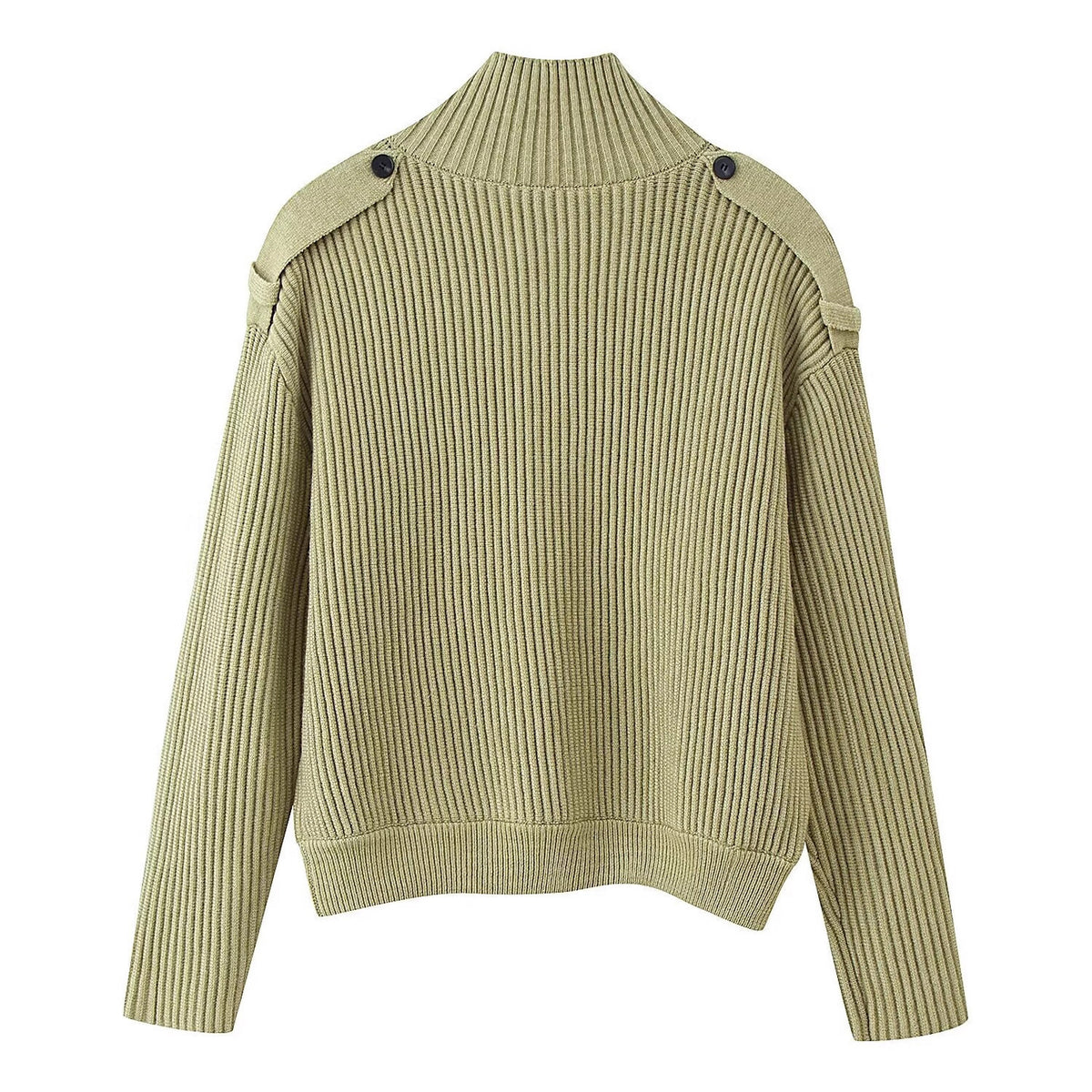 Women Ribbed Knit Cardigan with High Stand-up Collar and Button Placket Fashion Glam
