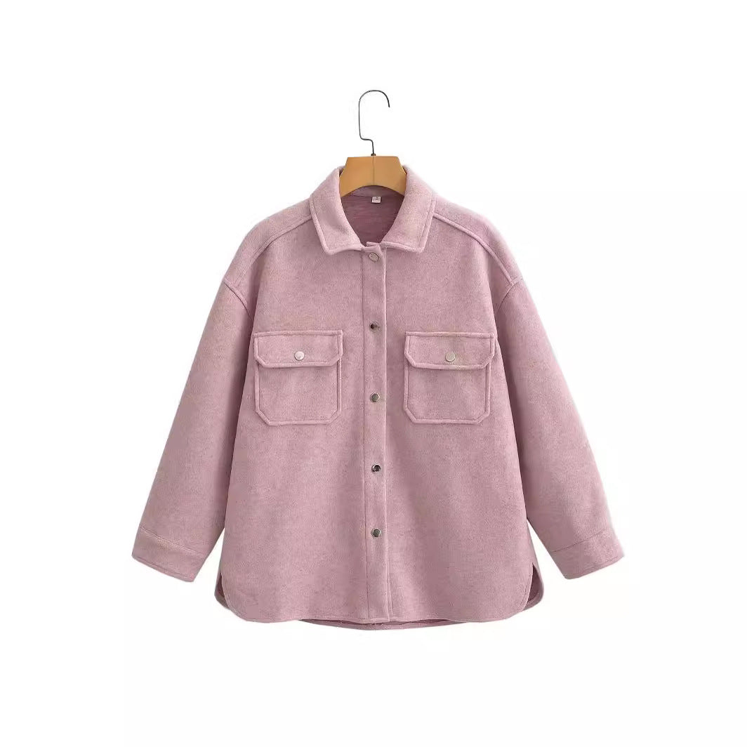Women's Oversize Shirt Jacket in Shacket Look with Patch Chest Pockets Fashion Glam