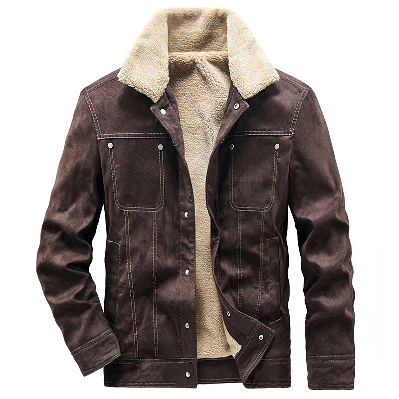 Men's Padded Trucker Jacket in Suede Look with Sherpa Collar Fashion Glam