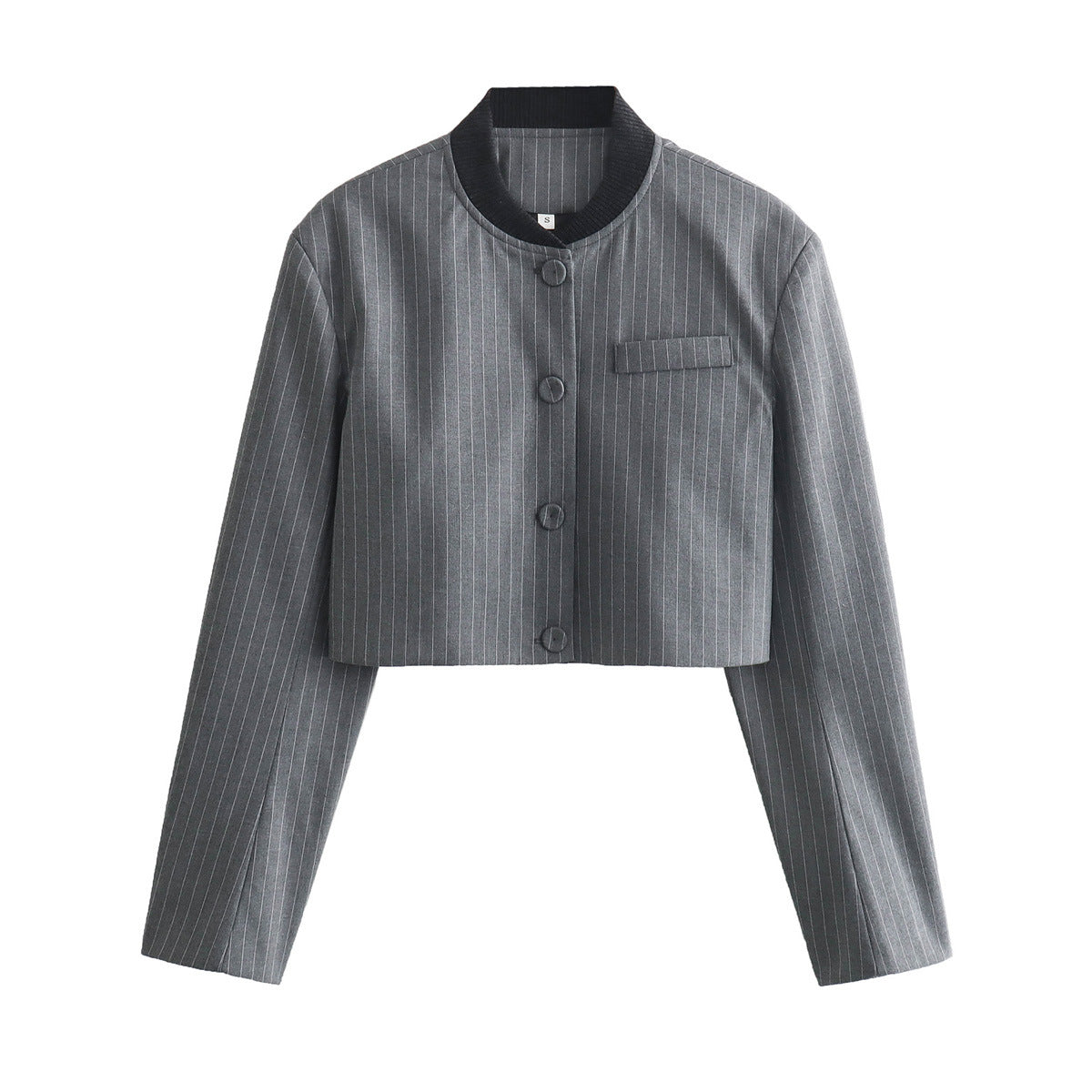 Women Two-Piece Pinstripe Suit Set with Short Stand Collar Blazer and Wide Pleat Pants Fashion Glam