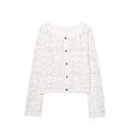 Women's Crocheted Short Jacket in Boucle Look with Decorative Buttons and Patch Pockets Fashion Glam