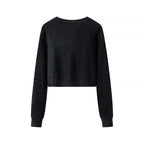 Women's Short Plush Cardigan with Sparkling Heart Buttons and Round Neck Fashion Glam