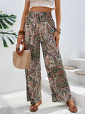 Ladies wide summer trousers in linen look with elastic waistband and paisley print Fashion Glam