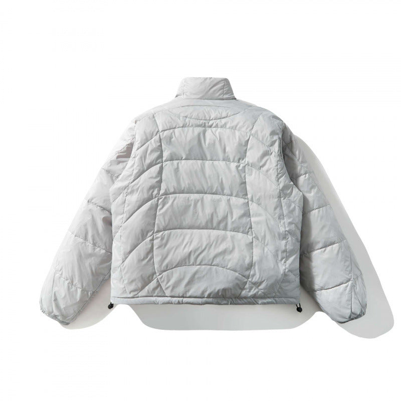 Unisex Ultralight Quilted Short Jacket with Geometric Quilting, Stand-up Collar and Drawstring Hem Fashion Glam