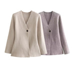 Women's fitted tailored blazer with peplum hem and single-button placket Fashion Glam