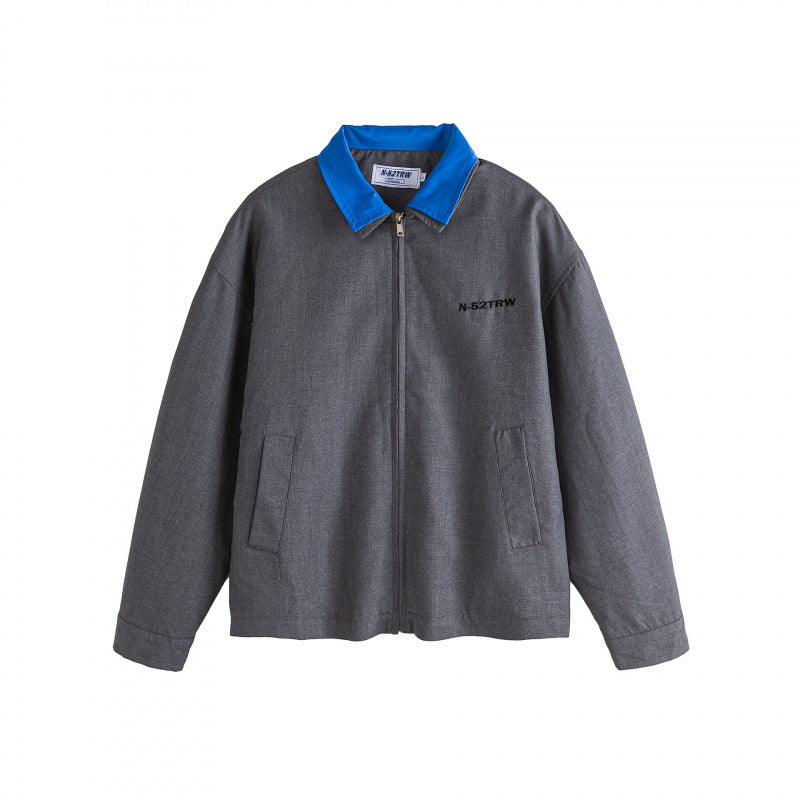 Unisex Boxy-Zip jacket with contrasting shirt collar, concealed zipper and patch pockets Fashion Glam