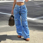 Women's High-Waisted Cargo Denim Pants with Utility Pockets Fashion Glam
