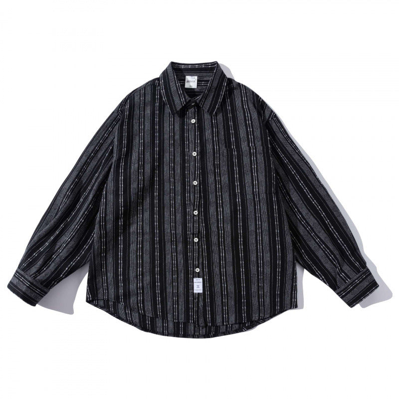 Men's oversized shirt in boxy cut with textured stripe pattern and rounded hem Fashion Glam
