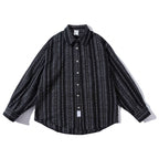 Men's oversized shirt in boxy cut with textured stripe pattern and rounded hem Fashion Glam
