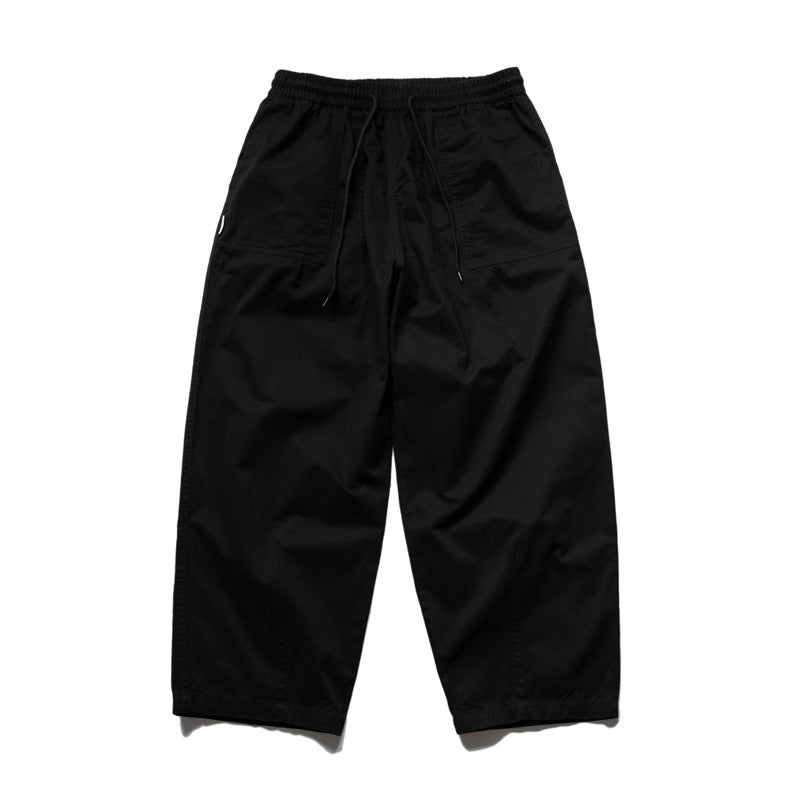 Men's Wide Relaxed Cargo Pants with Elastic Drawstring Waistband and Patch Pockets Fashion Glam