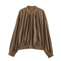 Women's Light Pleated Blouson Jacket with Stand-up Collar and Smocked Waist Fashion Glam