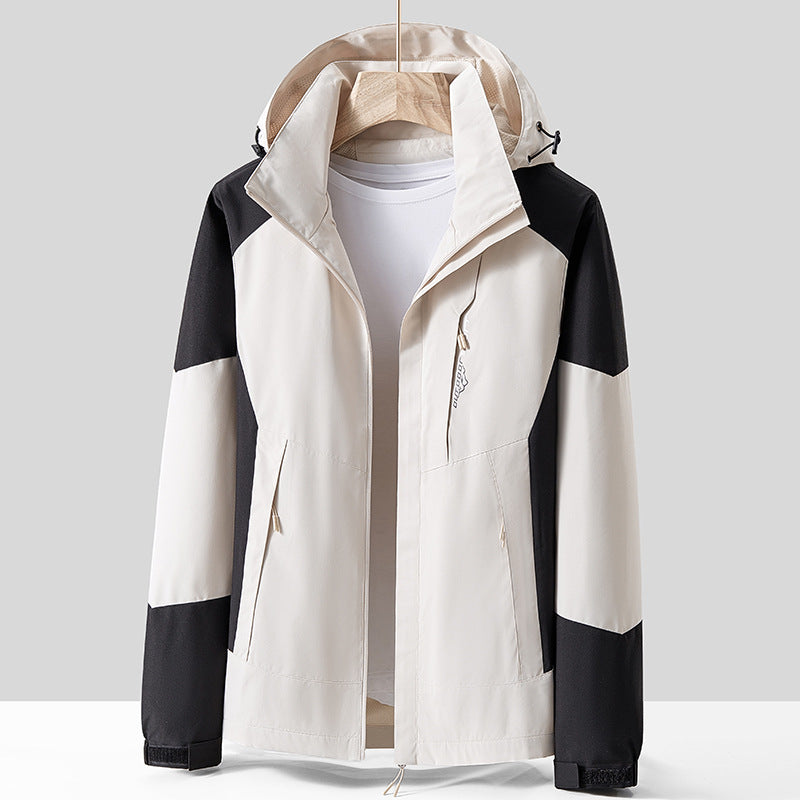 Unisex Breathable Softshell Outdoor Jacket in Colorblock Design with Adjustable Hood and Concealed Two-Way Zipper Fashion Glam