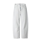 Women's Wide High-Waist Cropped Jeans with Visible Button Placket, Raw Hem and Utility Seams Fashion Glam